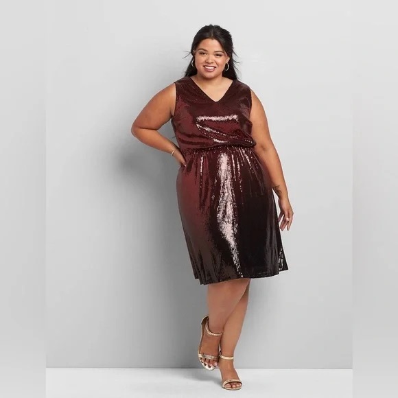 Lane Bryant Dresses & Skirts - Lane Bryant | Ombre Sequin Fit & Flare Dress Pomegranate Plus Size 16 or 18